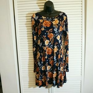FLong Sleeve Stretchy Flower Dress